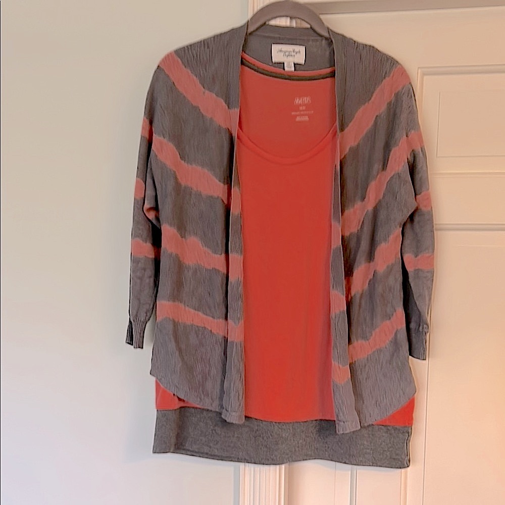 American Eagle Cardigan Size Small  Orange Gray Women's Lightweight Knit Sweater